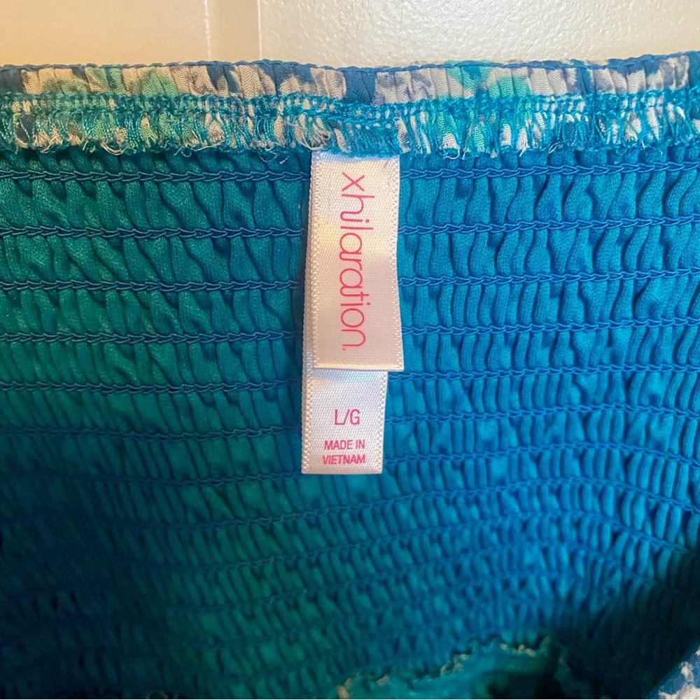 Xhilaration-Lace Up Style front-Blue/Green Patterned Sun Dress-Size L - Picture 8 of 11